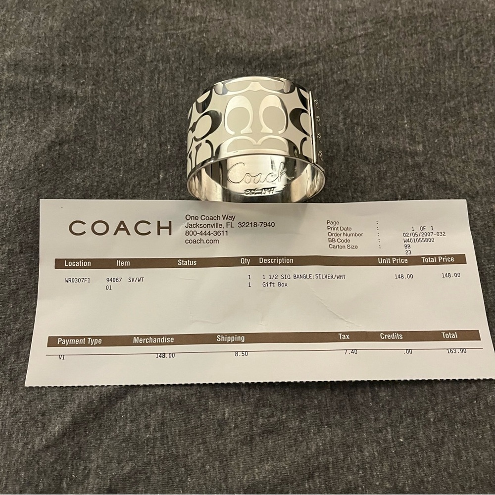 Coach Metallic Silver Bangle Bracelet - Picture 2 of 7
